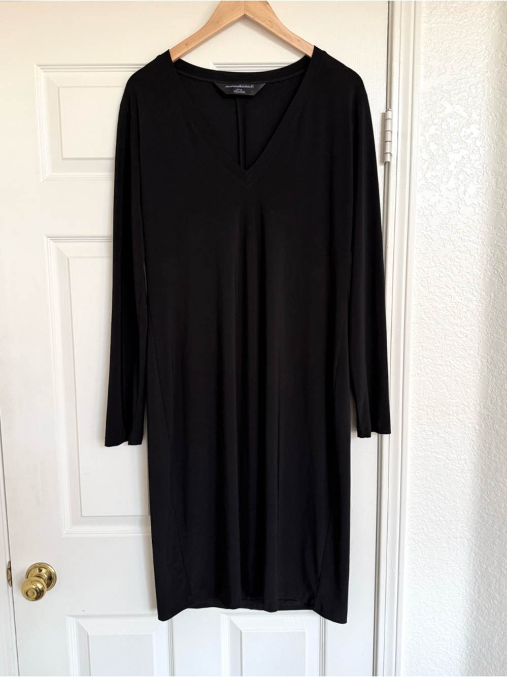 Norma Kamali Black Long Sleeve V Neck Dress XL